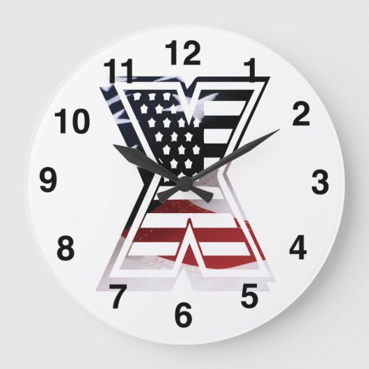 Letter X Monogram USA Flag Große Wanduhr (Vorderseite)