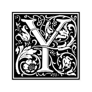 Letter Y Art Nouveau Schwarz/Weiß Tile Permastempel