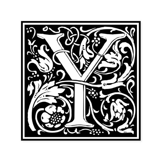 Letter Y Art Nouveau Schwarz/Weiß Tile Permastempel (Design)