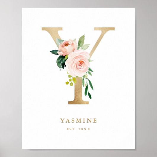 Letter Y Blush Monogram Gold Foil Kinderzimmer Poster (Vorne)