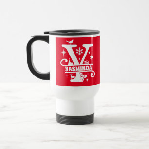 Letter Y Christmas Monogram, Anfangsname Red Reisebecher