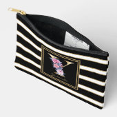 Letter Y Floral Monogram Schwarz-weiße Streifen Zubehörtasche (Offen)