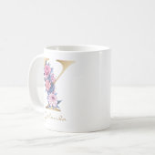 Letter Y Gold Monogram Pink Blue Floral Kaffeetasse (Vorderseite Links)