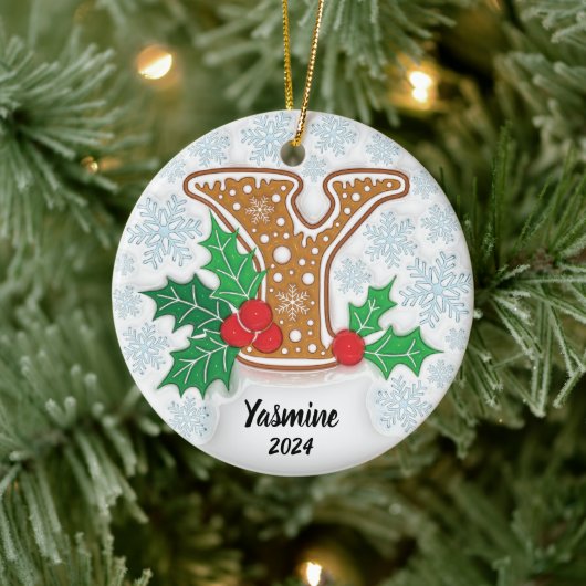 Letter Y Individuelle Name Monogram Christmas Keramik Ornament (Baum)