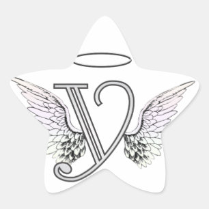 Letter Y Initial Monogram mit Angel Wings & Halo Stern-Aufkleber