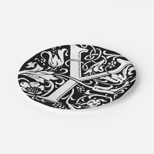 Letter Y Medieval Monogram Art Nouveau Pappteller (Schrägansicht)