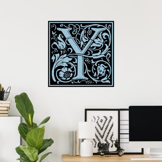 Letter Y Medieval Monogram Art Nouveau Poster (Heimbüro)