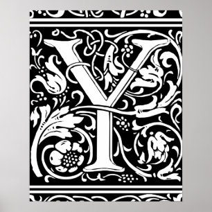 Letter Y Medieval Monogram Art Nouveau Poster