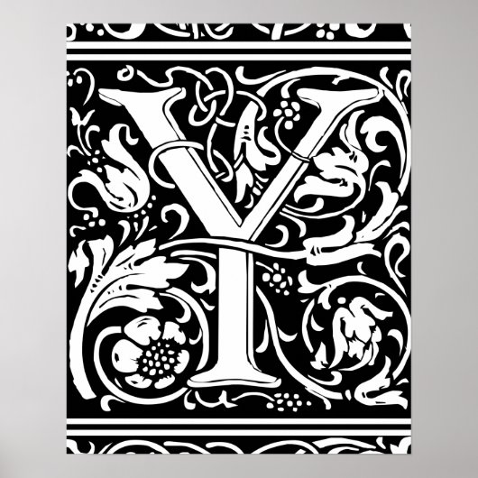 Letter Y Medieval Monogram Art Nouveau Poster (Vorne)