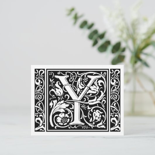 Letter Y Medieval Monogram Art Nouveau Postkarte (Stehend Vorderseite)