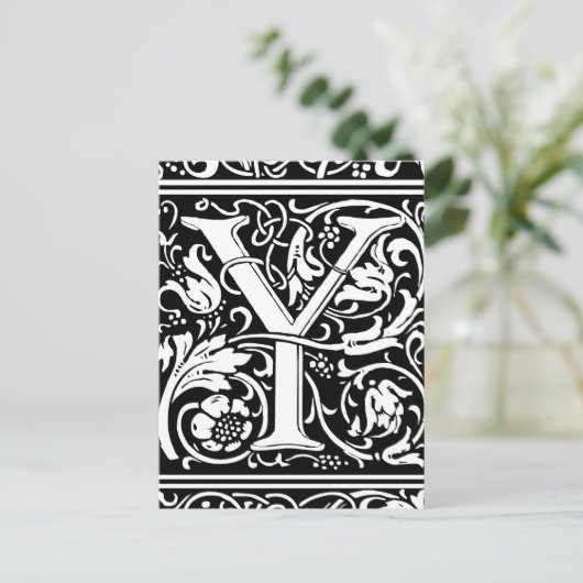 Letter Y Medieval Monogram Art Nouveau Postkarte (Stehend Vorderseite)