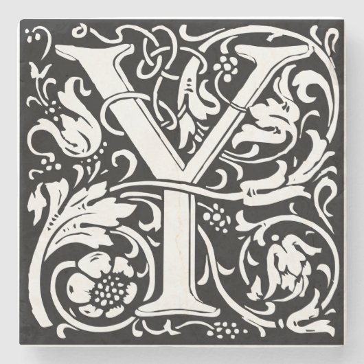 Letter Y Medieval Monogram Art Nouveau Steinuntersetzer (Vorderseite)