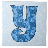 Letter Y - Mit Monogramm blaues Paisley, 1,5 cm Ti Fliese (Vorderseite)