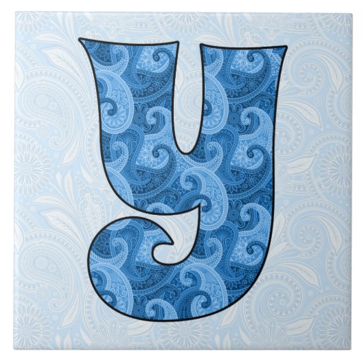 Letter Y - Mit Monogramm blaues Paisley, 1,5 cm Ti Fliese (Vorderseite)