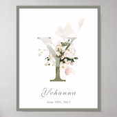 Letter Y Monogram Pink Floral Kinderzimmer Poster (Vorne)