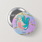 Letter Y Monogram Watercolor Niedlich Mermaid Kind Button (Vorne & Hinten)