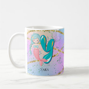 Letter Y Monogram Watercolor Niedlich Mermaid Kind Kaffeetasse