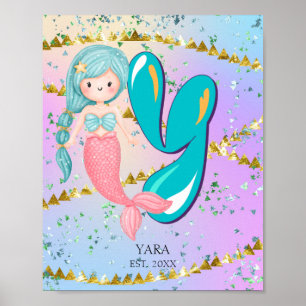 Letter Y Monogram Watercolor Niedlich Mermaid Kind Poster