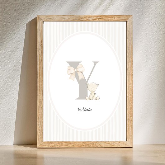 Letter Y Nursery Wall Art - Custom Baby Name Print Poster