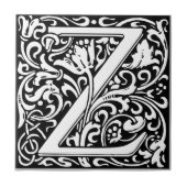 Letter Z art nouveau schwarz-weiß Tile Fliese (Vorderseite)