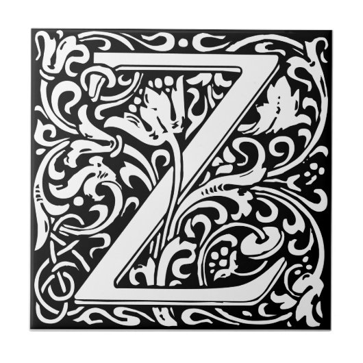 Letter Z art nouveau schwarz-weiß Tile Fliese (Vorderseite)