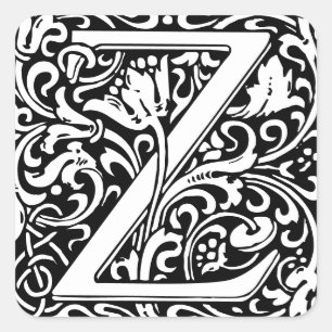 Letter Z art nouveau schwarz-weiß Tile Quadratischer Aufkleber