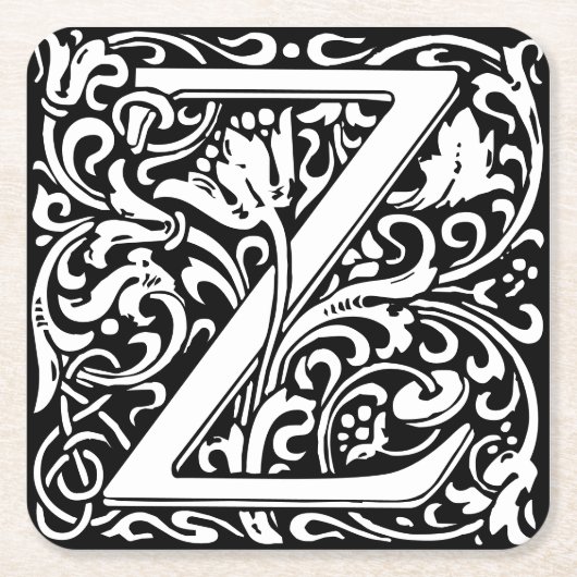 Letter Z art nouveau schwarz-weiß Tile Rechteckiger Pappuntersetzer (Vorderseite)