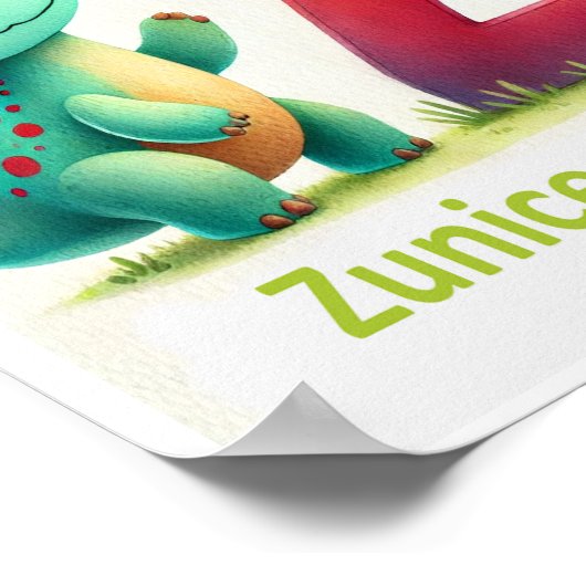 Letter Z, Dinosaur Alphabet Watercolor Poster (Ecke)