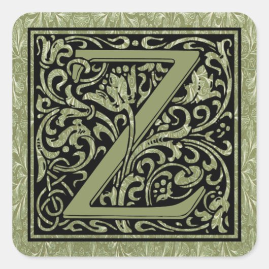 Letter Z First Letter Monogram Quadratischer Aufkleber (Vorderseite)