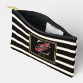 Letter Z Floral Monogram Schwarz-weiße Streifen Zubehörtasche (Offen)