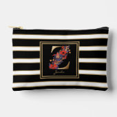 Letter Z Floral Monogram Schwarz-weiße Streifen Zubehörtasche (Vorderseite)