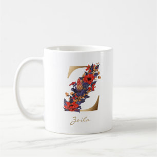 Letter Z Gold Monogram Lila Gelbe Flora Kaffeetasse
