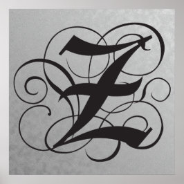 Letter Z, Gothic Monogram Black Poster