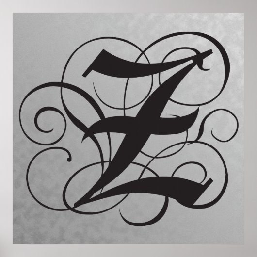 Letter Z, Gothic Monogram Black Poster (Vorne)