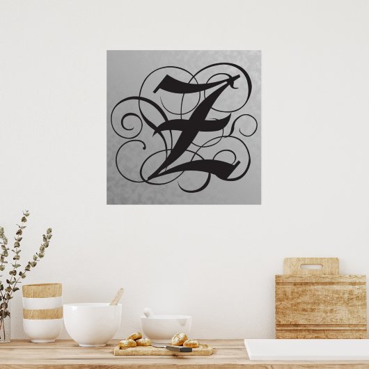 Letter Z, Gothic Monogram Black Poster (Küche)