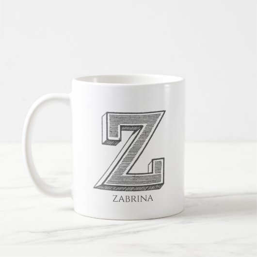 Letter Z Gray Monogram Modern Name Kaffeetasse (Links)