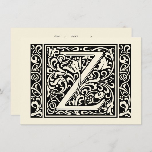 Letter Z Medieval Monogram Art Nouveau Einladung (Vorne/Hinten)