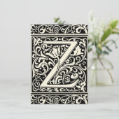 Letter Z Medieval Monogram Art Nouveau Einladung (Stehend Vorderseite)