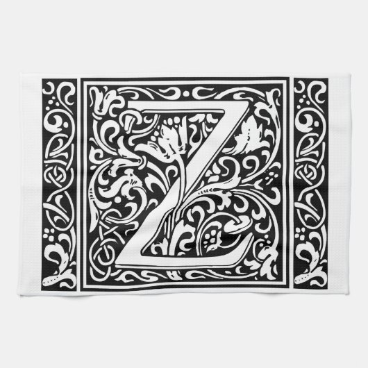Letter Z Medieval Monogram Art Nouveau Geschirrtuch (Horizontal)