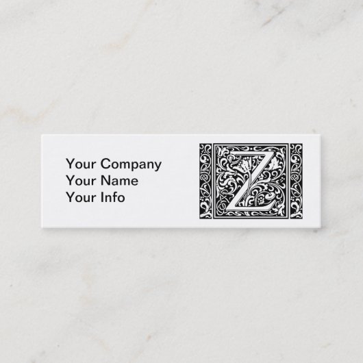 Letter Z Medieval Monogram Art Nouveau Mini Visitenkarte (Vorderseite)