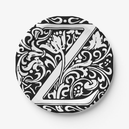 Letter Z Medieval Monogram Art Nouveau Pappteller (Vorderseite)