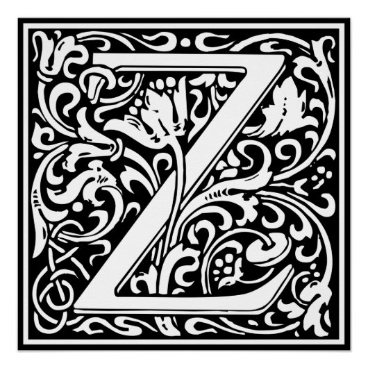 Letter Z Medieval Monogram Art Nouveau Poster (Vorderseite)