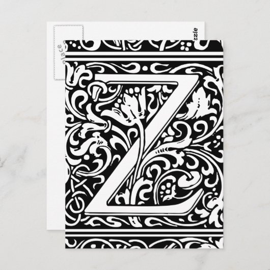 Letter Z Medieval Monogram Art Nouveau Postkarte (Vorne/Hinten)