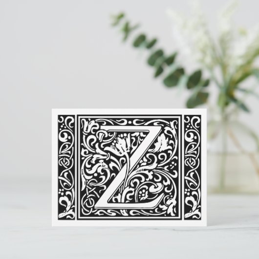 Letter Z Medieval Monogram Art Nouveau Postkarte (Stehend Vorderseite)