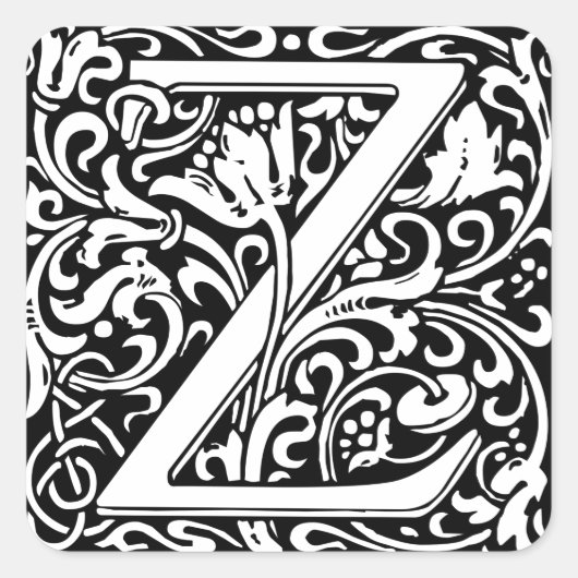 Letter Z Medieval Monogram Art Nouveau Quadratischer Aufkleber (Vorderseite)