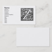 Letter Z Medieval Monogram Art Nouveau Visitenkarte (Vorne/Hinten)