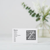 Letter Z Medieval Monogram Art Nouveau Visitenkarte (Stehend Vorderseite)