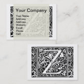 Letter Z Medieval Monogram Art Nouveau Visitenkarte (Vorne/Hinten)