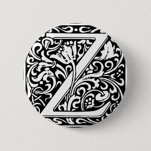 Letter Z Medieval Monogram Vintag Initial Button
