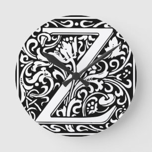 Letter Z Medieval Monogram Vintag Initial Runde Wanduhr
